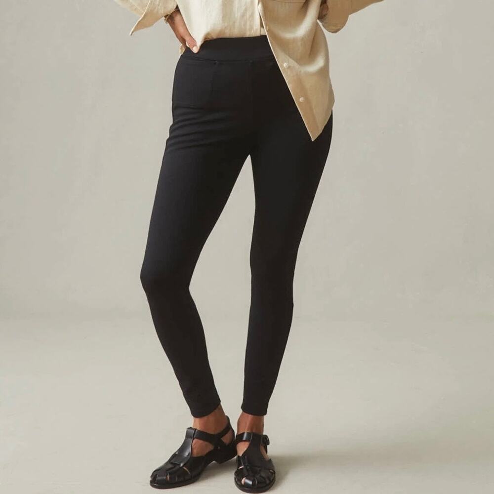 American Giant Ponte Knit Slim Leg High Rise Pant Women's 14 Black Pull On